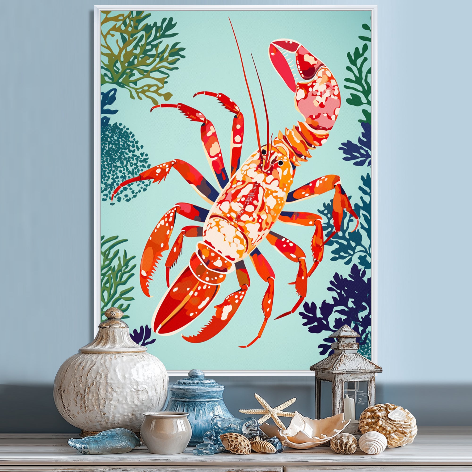 Deep Sea Lobster Retro Illustration - Lobster Large Canvas Wall Art