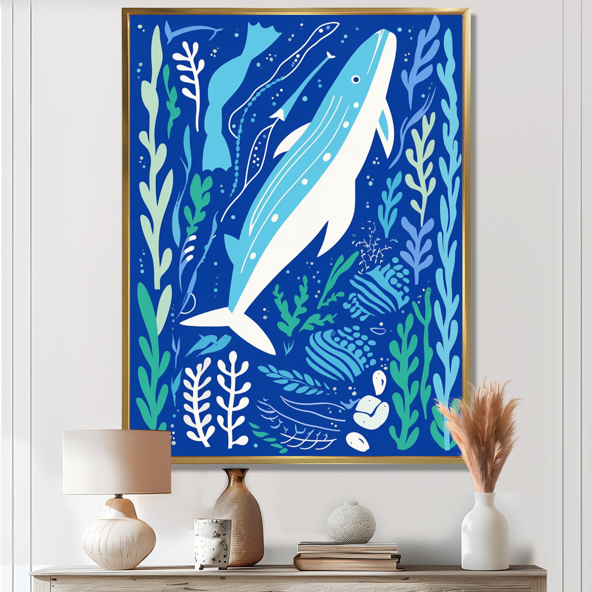 Deep Ocean Whale Retro Illustration - Whale Home Decor Art