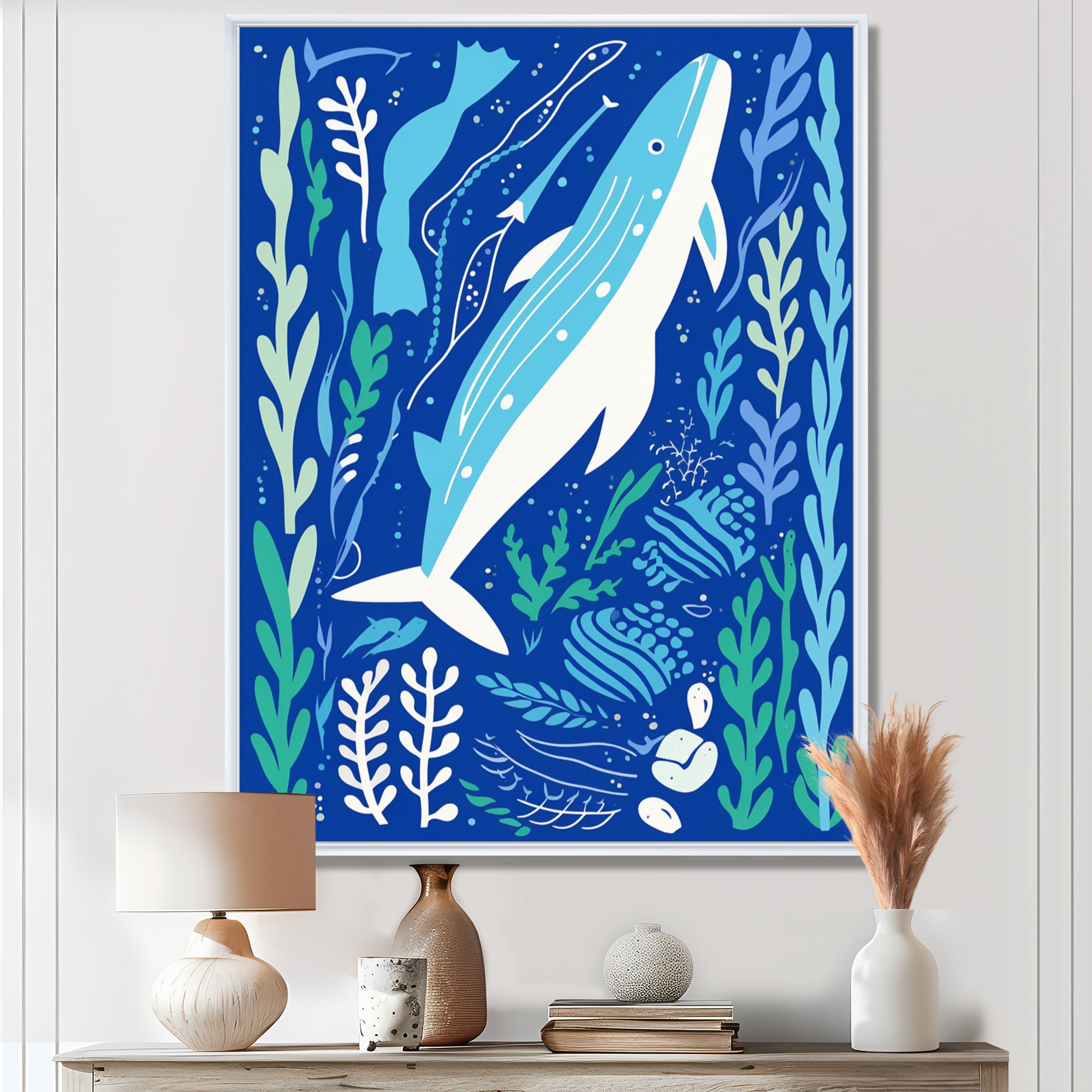 Deep Ocean Whale Retro Illustration - Whale Home Decor Art
