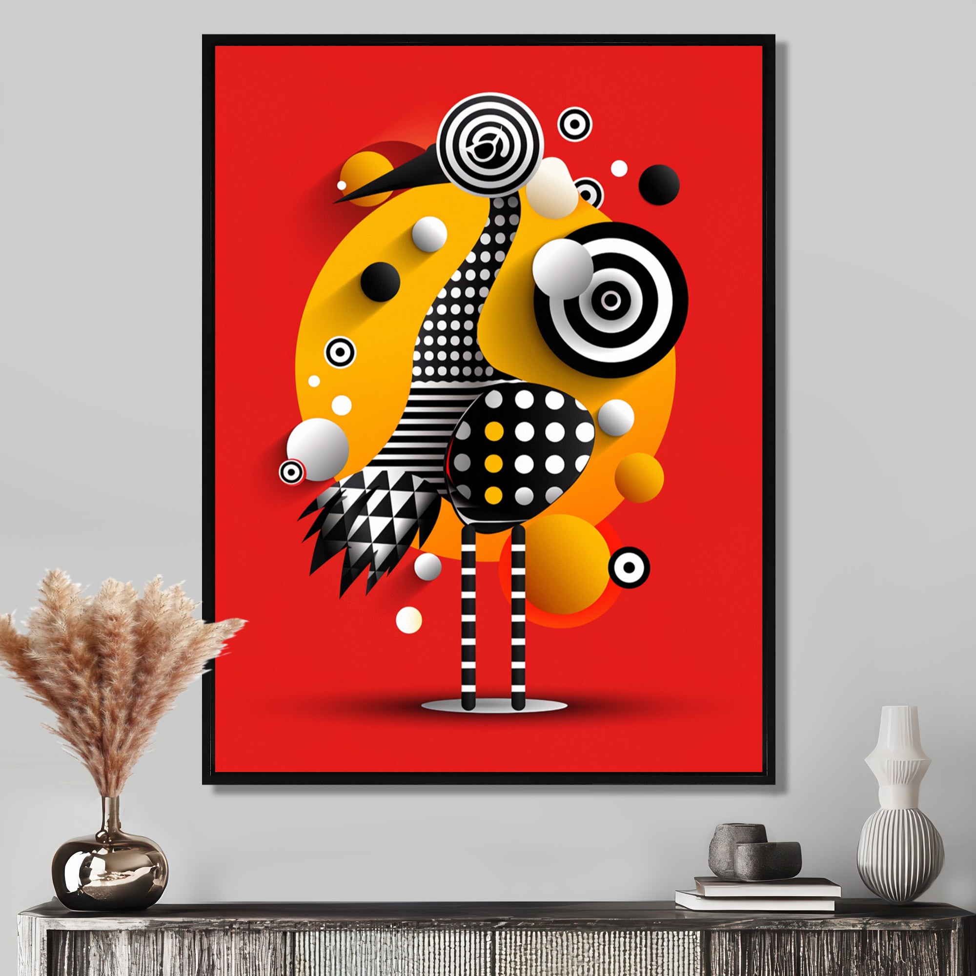 Retro Abstract Flamingo Graphic Geometrics - Flamingo Living Room Wall Art