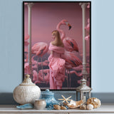 Pink Lady With Pink Flamingos - Flamingo Canvas Wall Art
