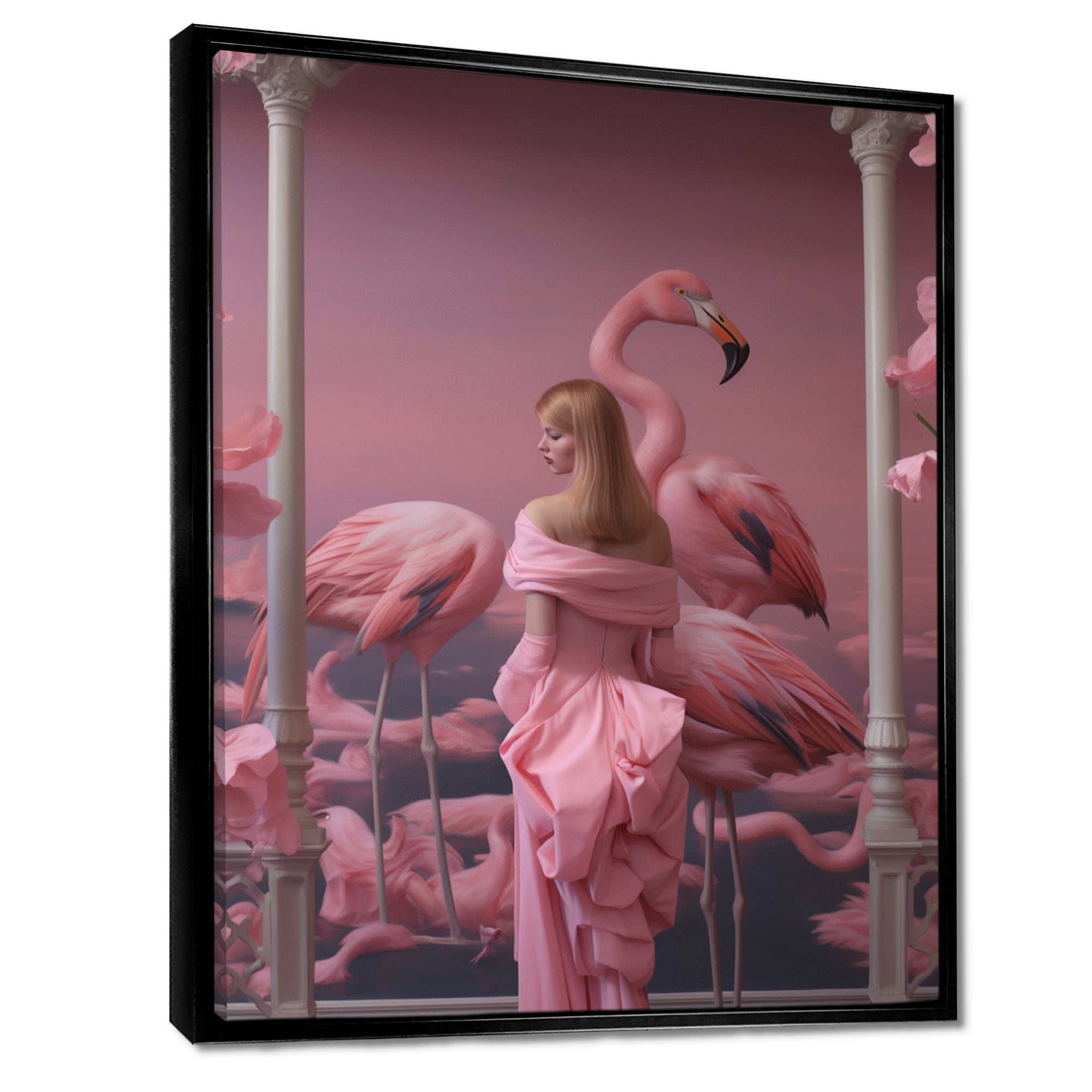 Pink Lady With Pink Flamingos - Flamingo Canvas Wall Art