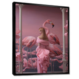 Pink Lady With Pink Flamingos - Flamingo Canvas Wall Art