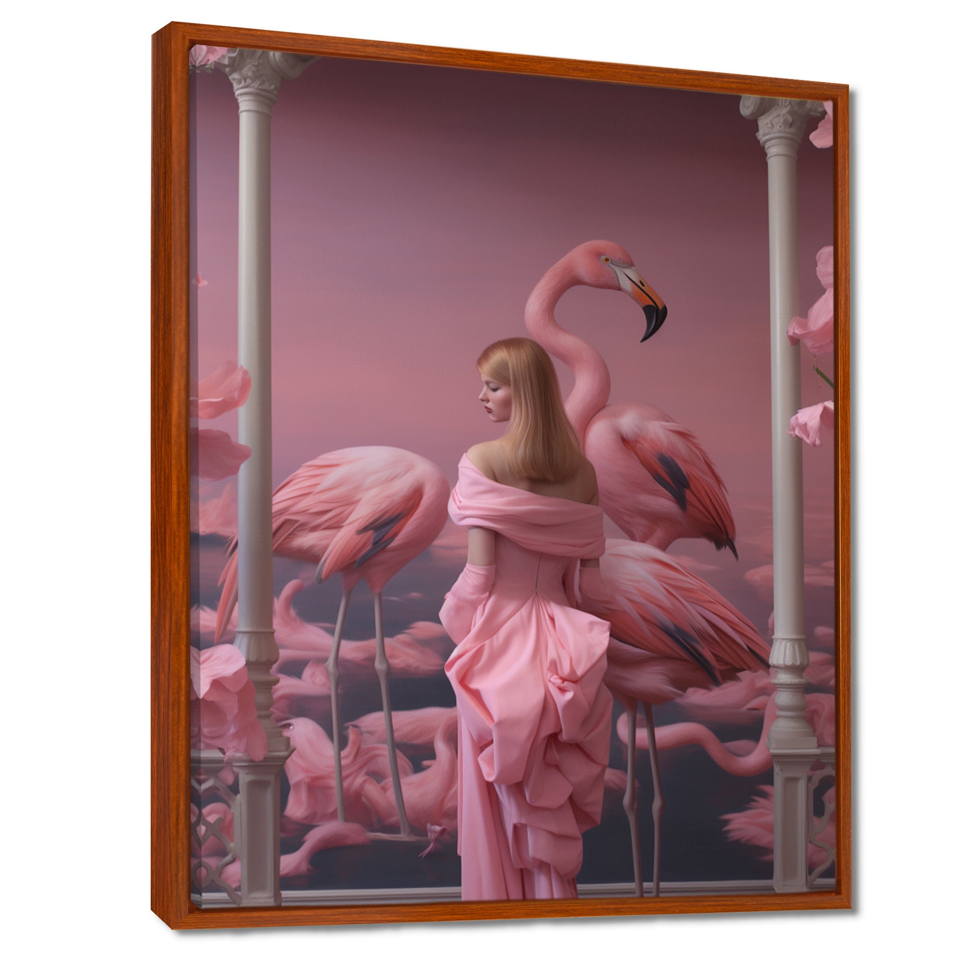 Pink Lady With Pink Flamingos - Flamingo Canvas Wall Art