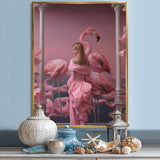 Pink Lady With Pink Flamingos - Flamingo Canvas Wall Art