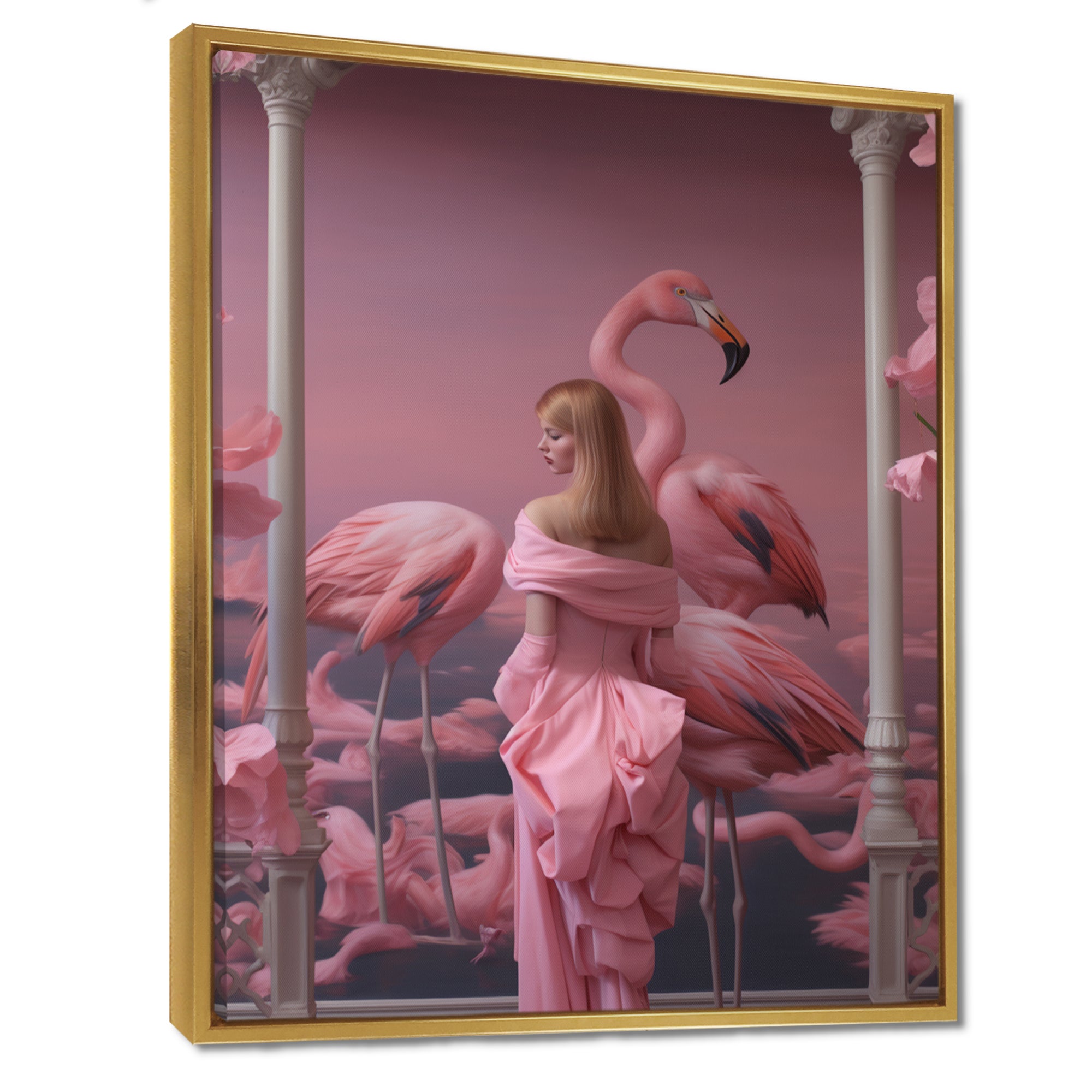 Pink Lady With Pink Flamingos - Flamingo Canvas Wall Art