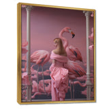 Pink Lady With Pink Flamingos - Flamingo Canvas Wall Art