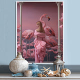 Pink Lady With Pink Flamingos - Flamingo Canvas Wall Art