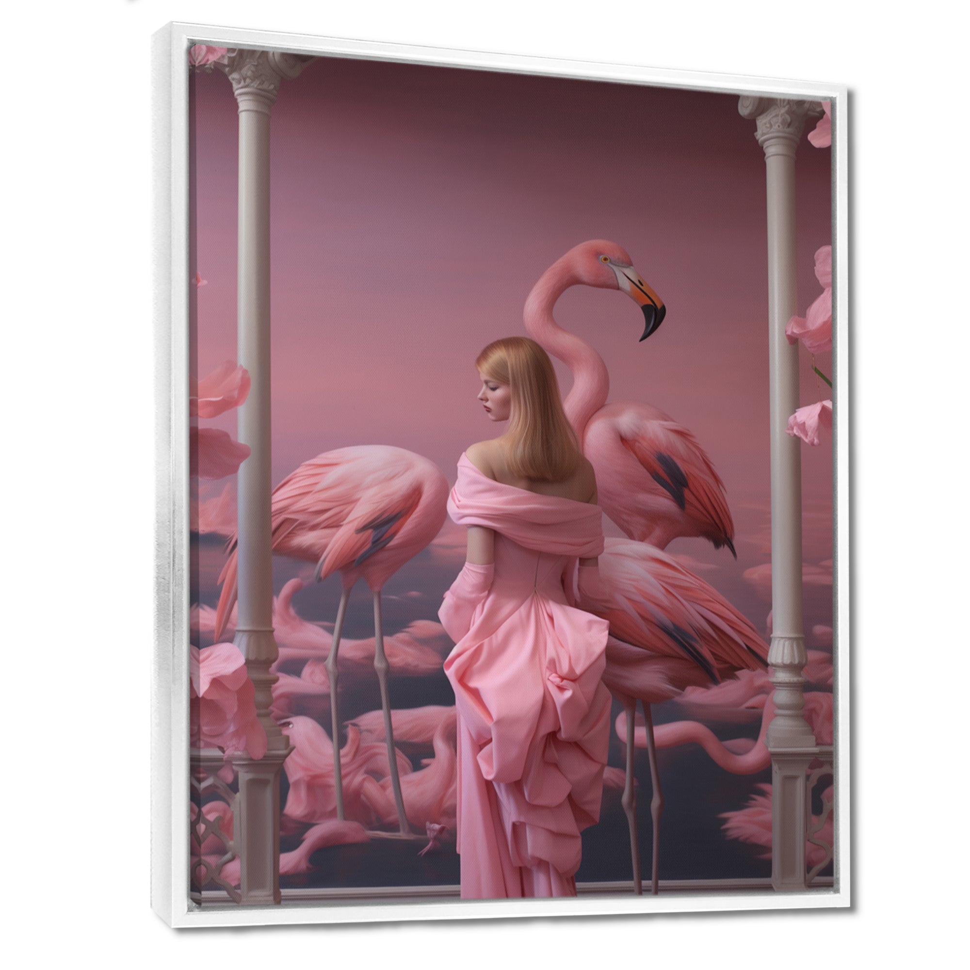 Pink Lady With Pink Flamingos - Flamingo Canvas Wall Art