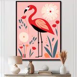 Pink Flamingo Retro Illustration - Flamingo Wall Decor