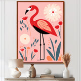 Pink Flamingo Retro Illustration - Flamingo Wall Decor