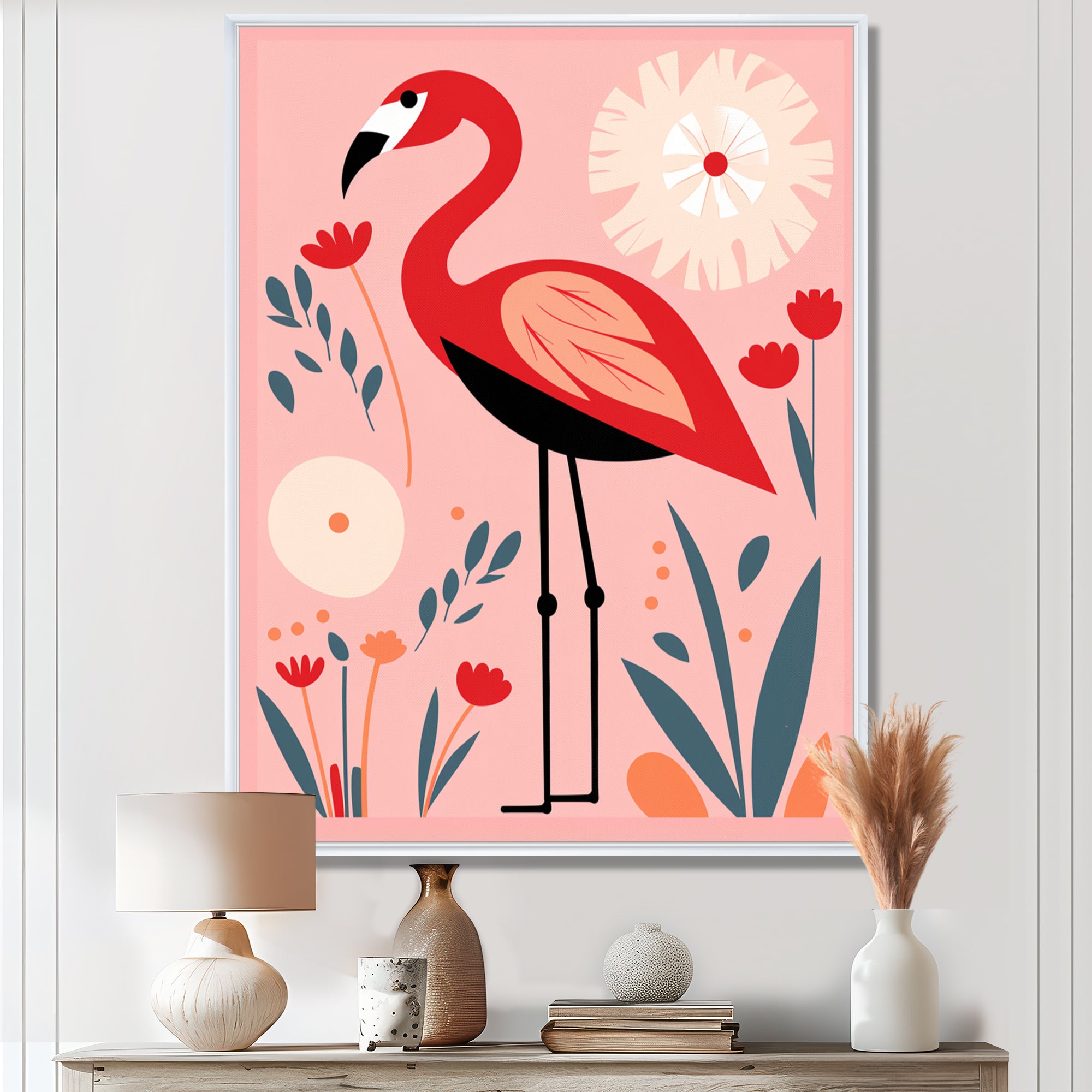 Pink Flamingo Retro Illustration - Flamingo Wall Decor