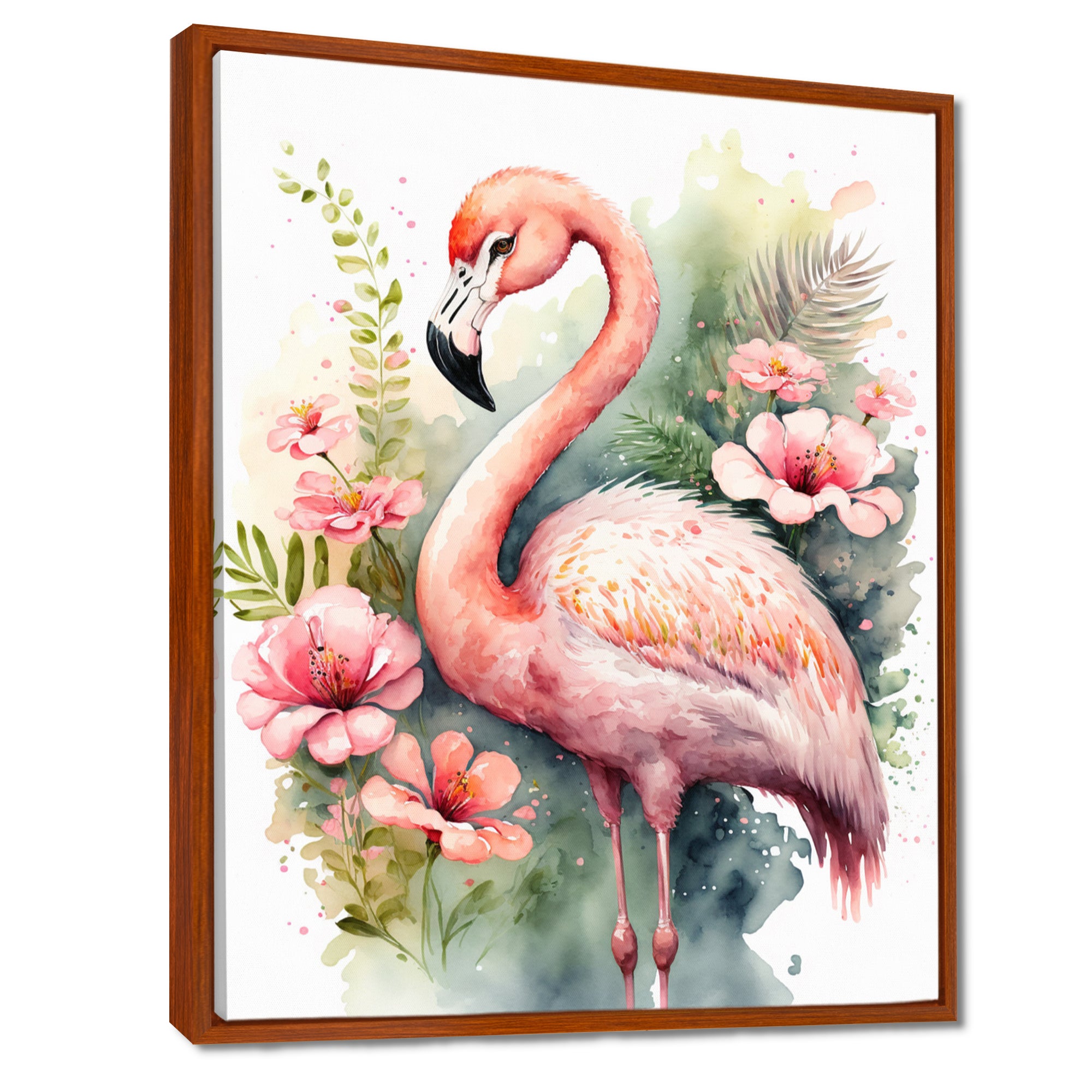 Pink Flamingo Floral Watercolor - Flamingo Wall Art Prints