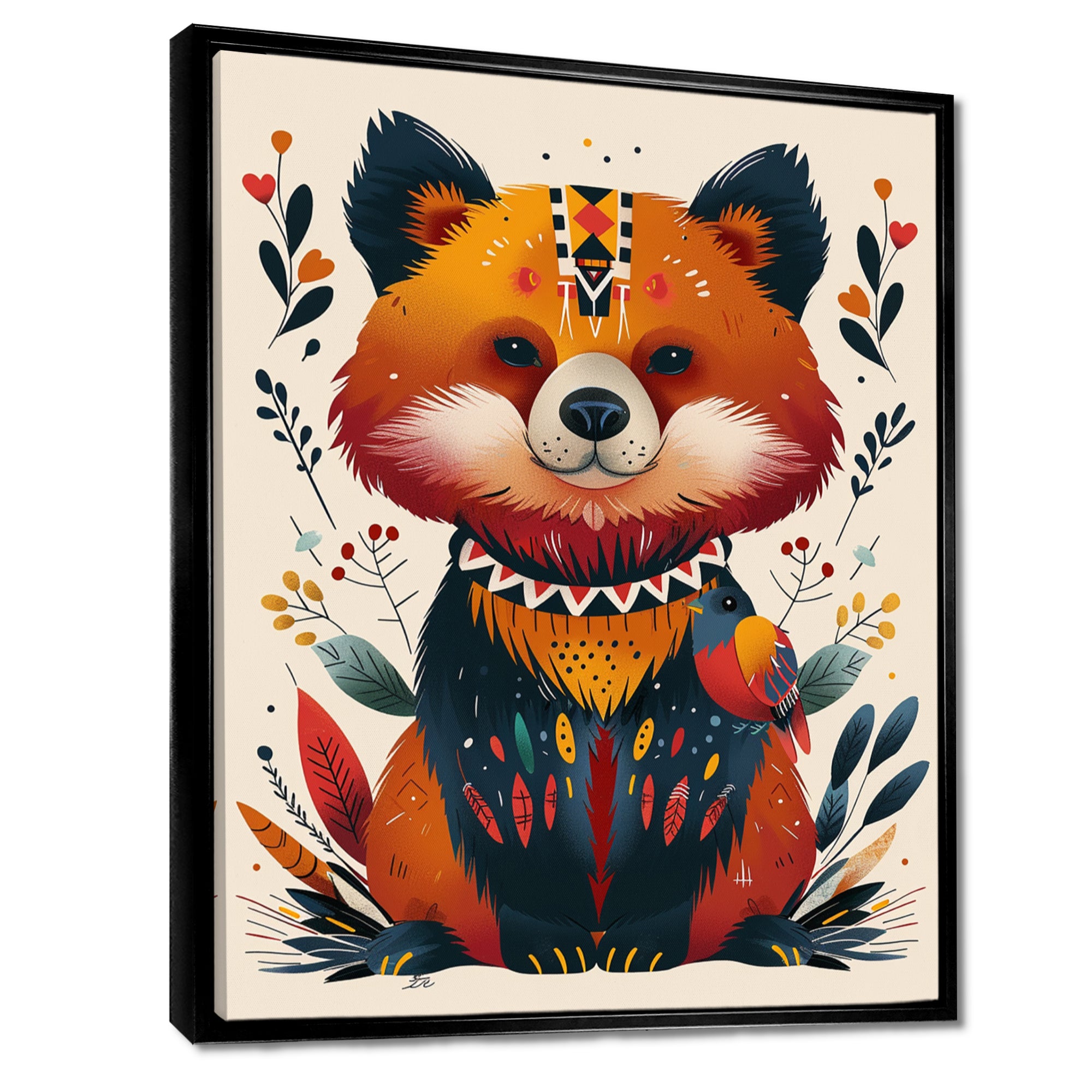 Cute Boho Bear Retro Botanical - Bear Wall Art Prints