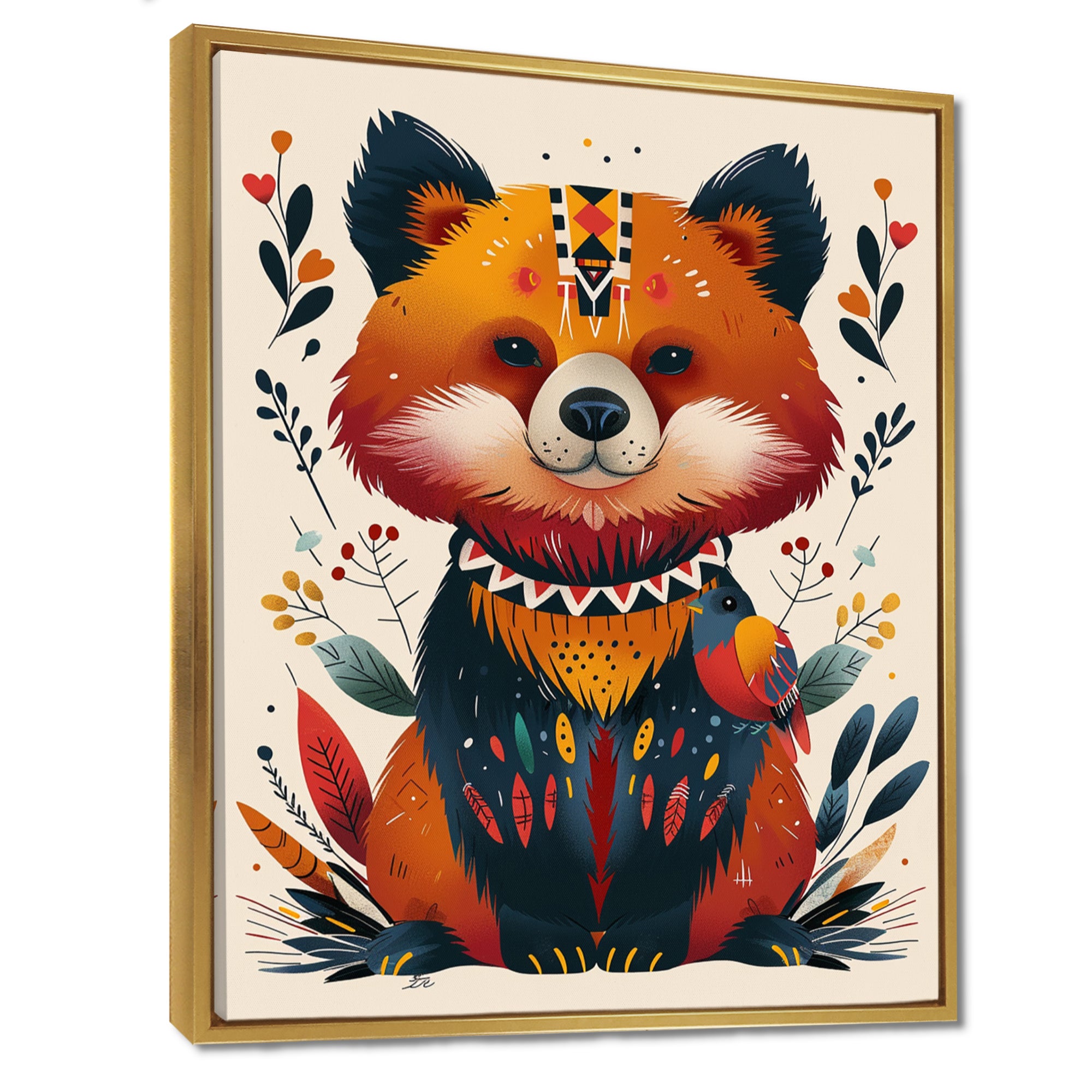 Cute Boho Bear Retro Botanical - Bear Wall Art Prints