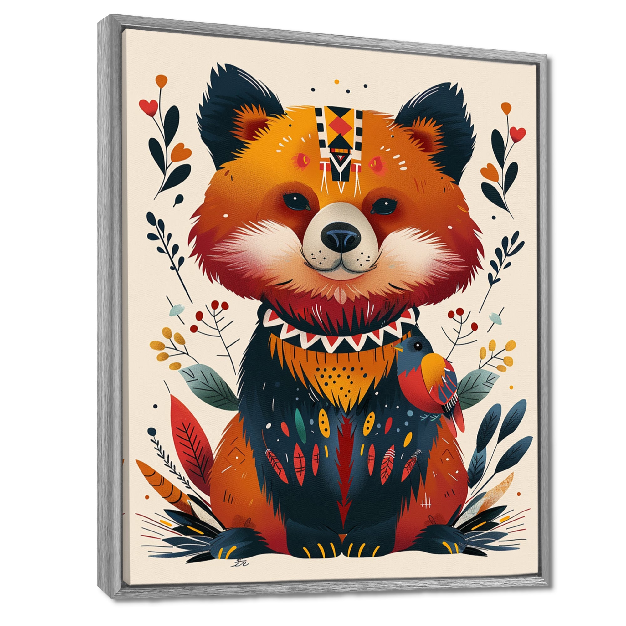 Cute Boho Bear Retro Botanical - Bear Wall Art Prints