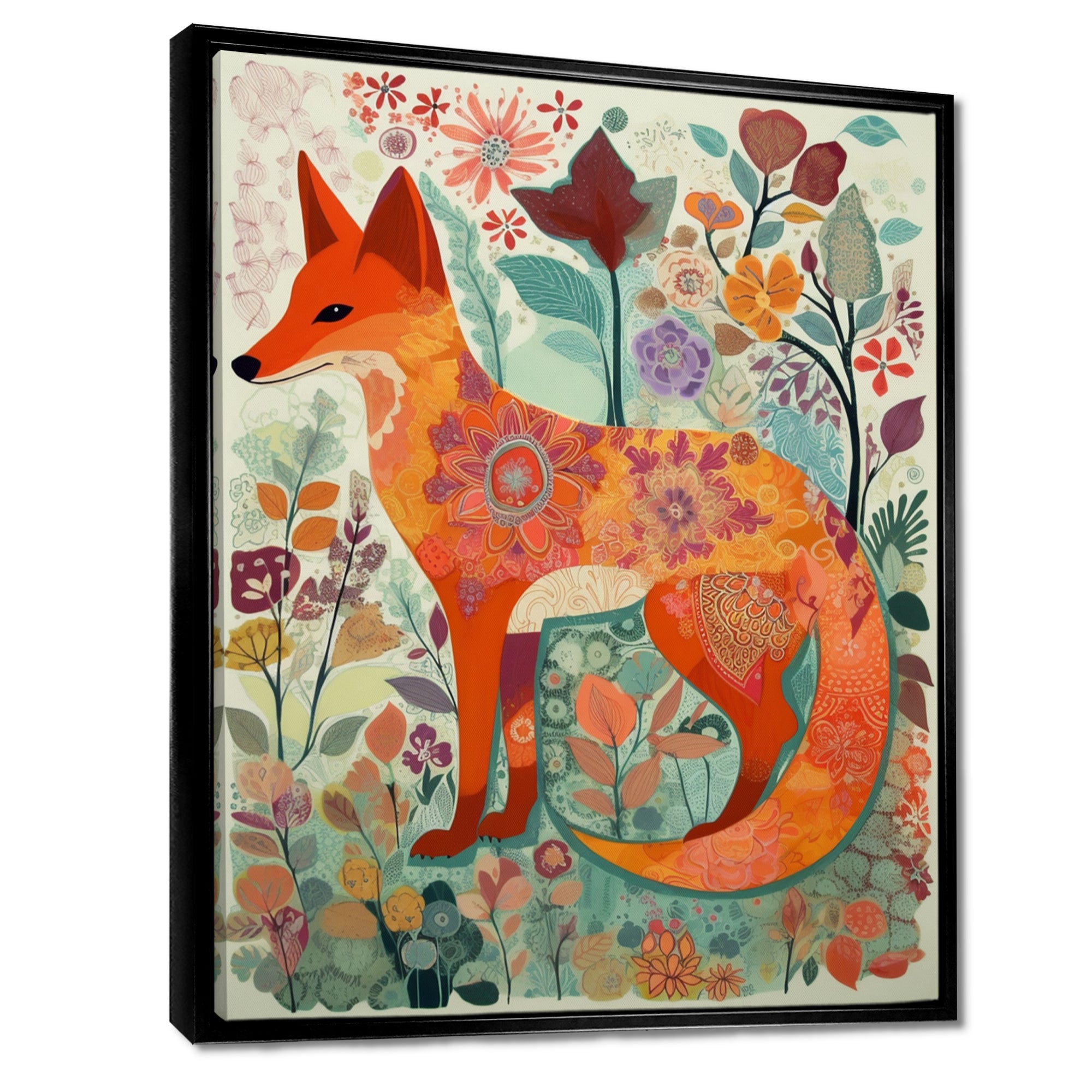 Boho Fox In Flower Forest - Orange Fox Wall Art