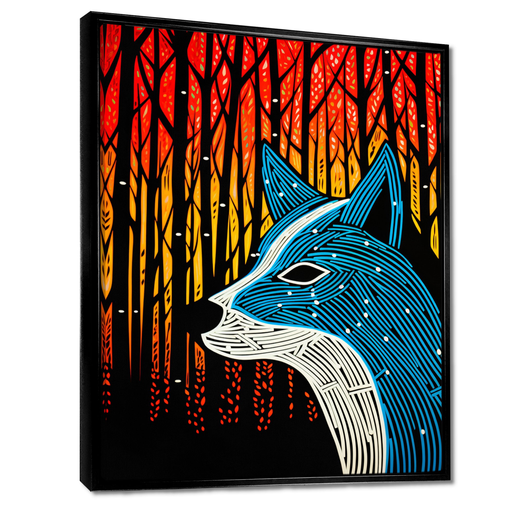 Minimal Fox Hunting In The Forest - Fox Framed Canvas Art