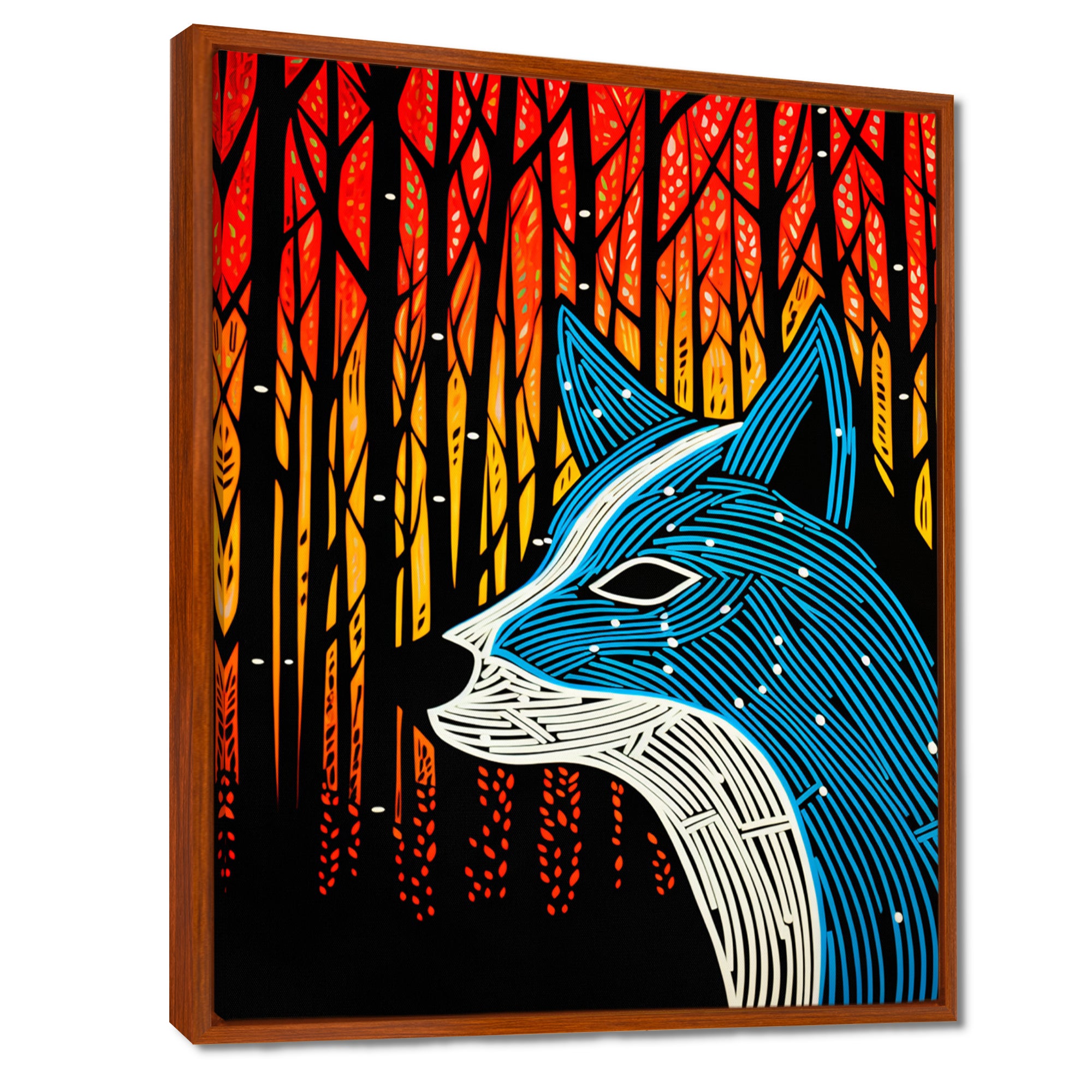 Minimal Fox Hunting In The Forest - Fox Framed Canvas Art