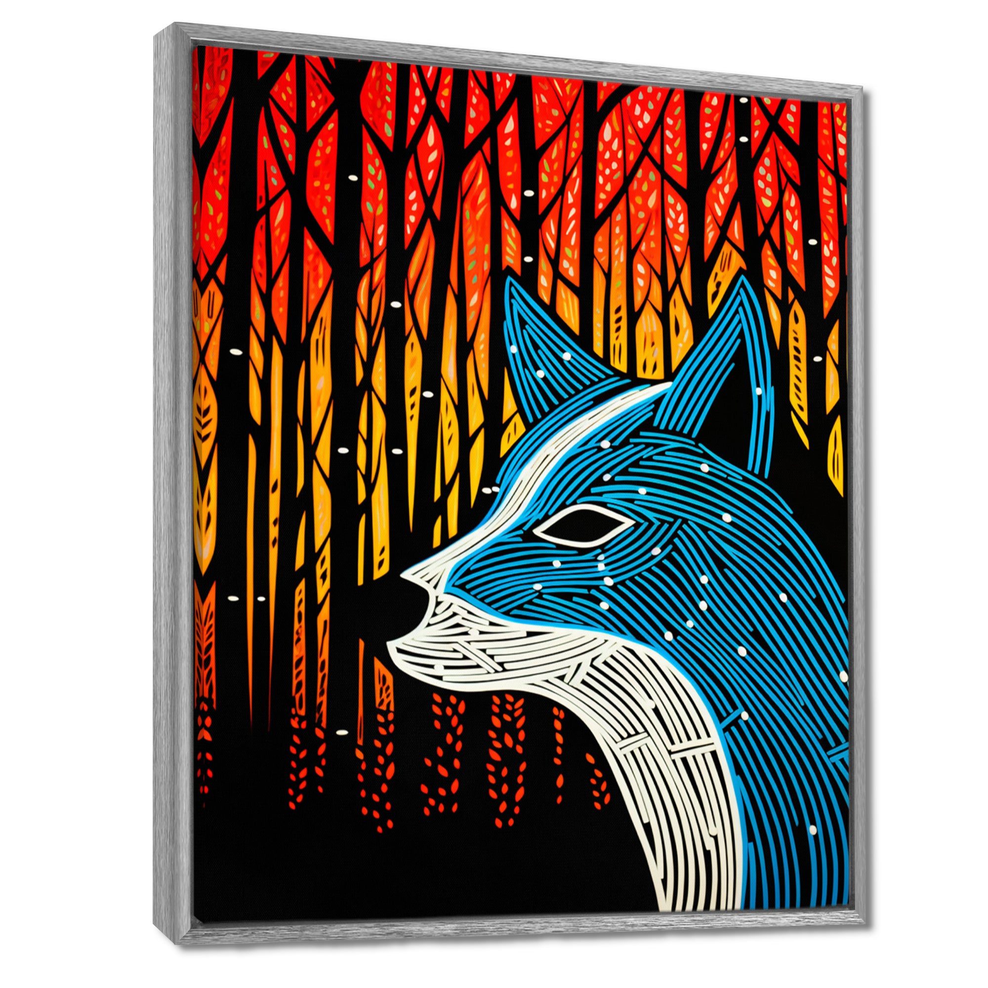 Minimal Fox Hunting In The Forest - Fox Framed Canvas Art
