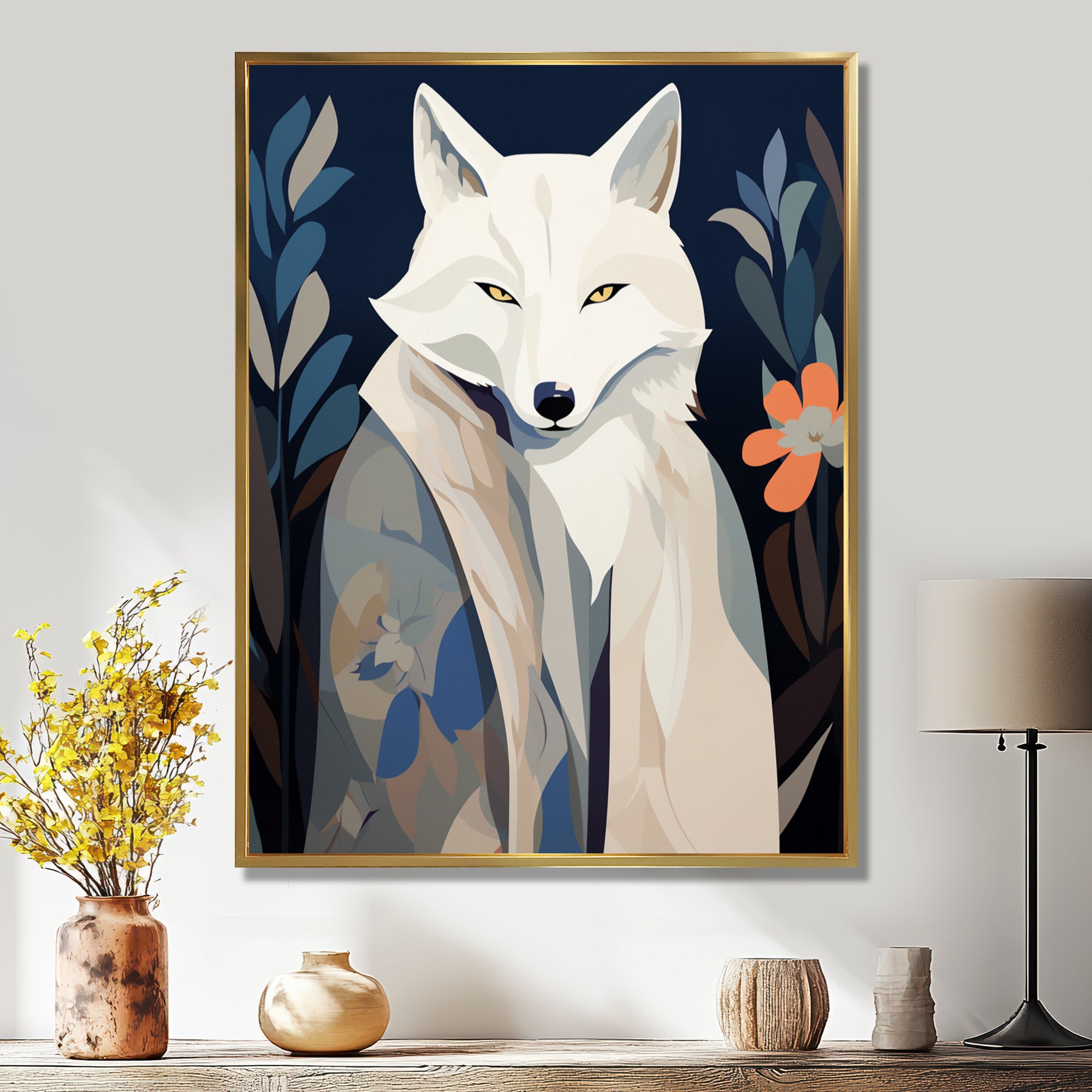 Gracious Fox Mysterious Retro Illustration - Fox Home Decor Art