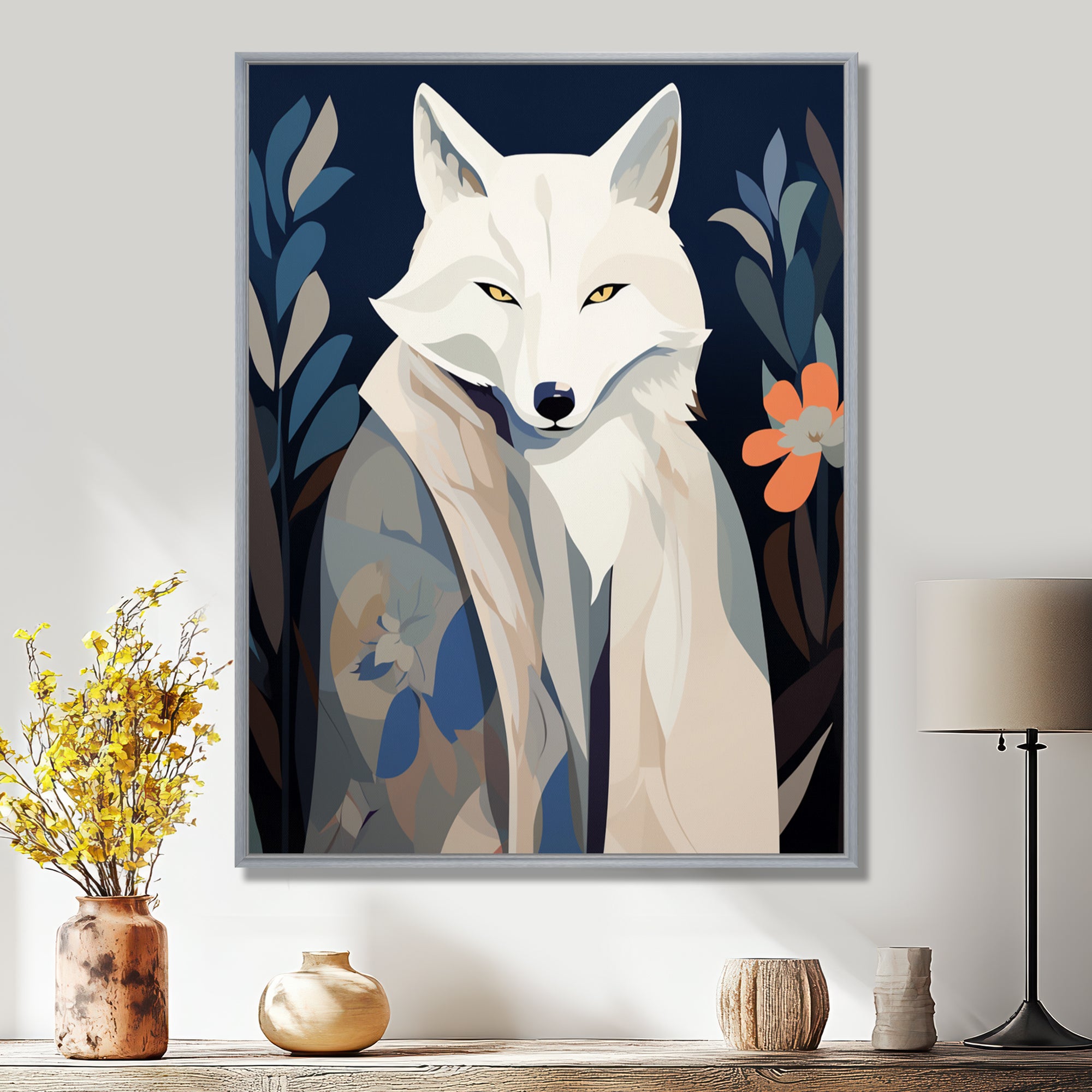 Gracious Fox Mysterious Retro Illustration - Fox Home Decor Art