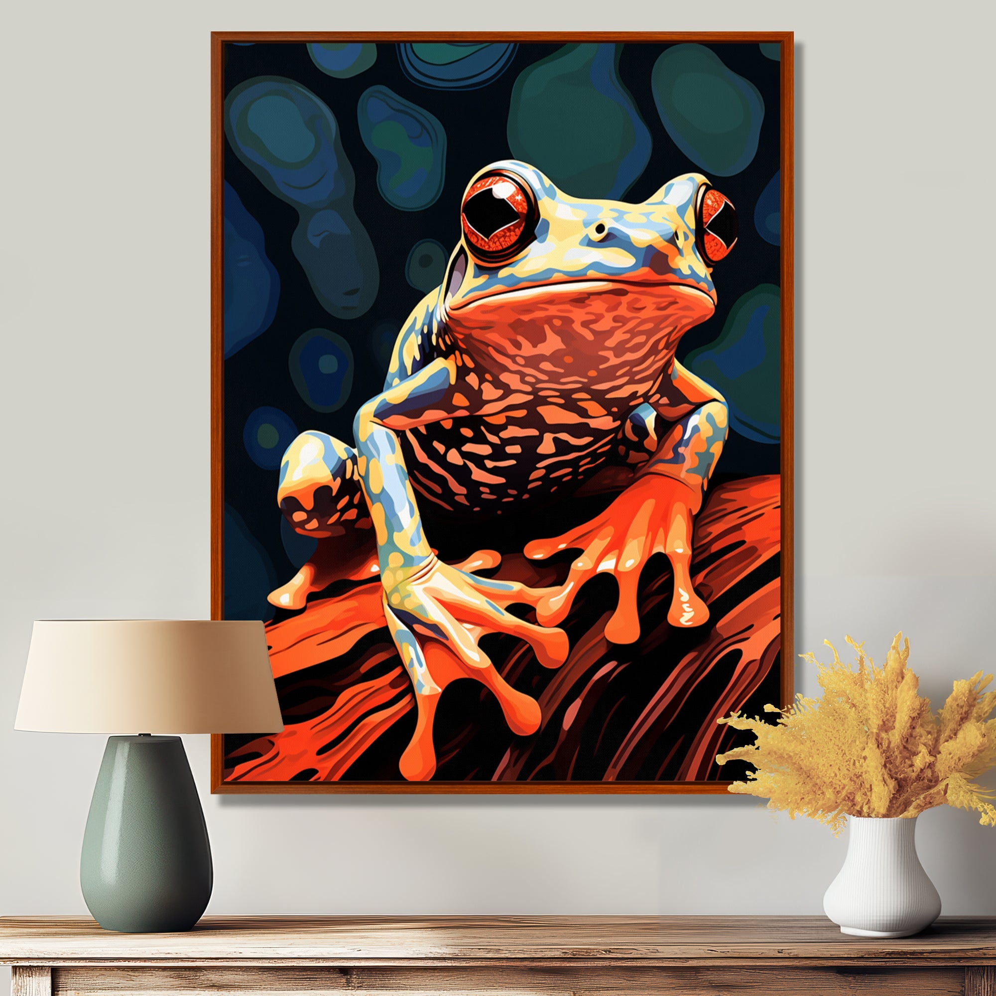 Frog On A Leaf Retro Illustration - Frog Bedroom Wall Art