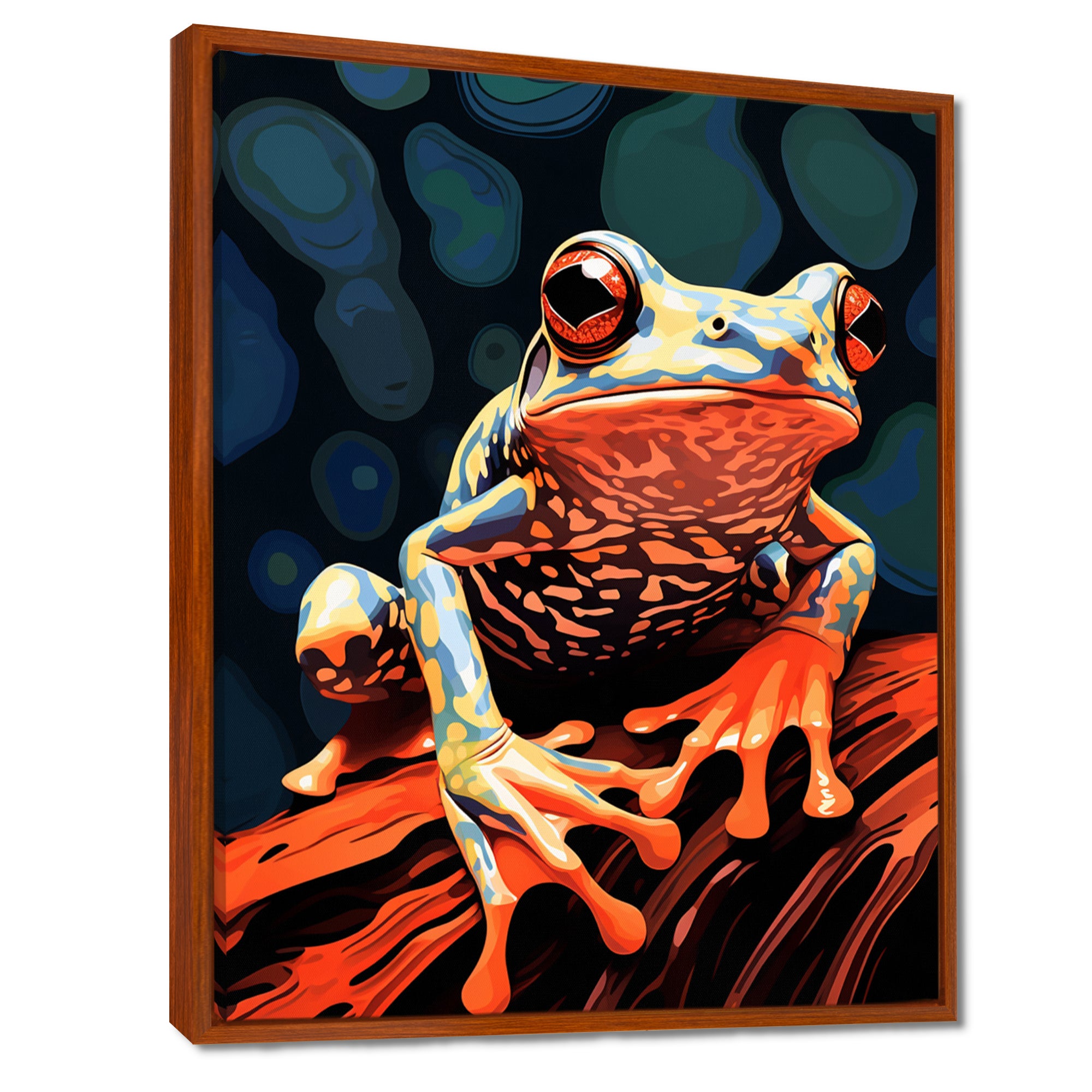 Frog On A Leaf Retro Illustration - Frog Bedroom Wall Art