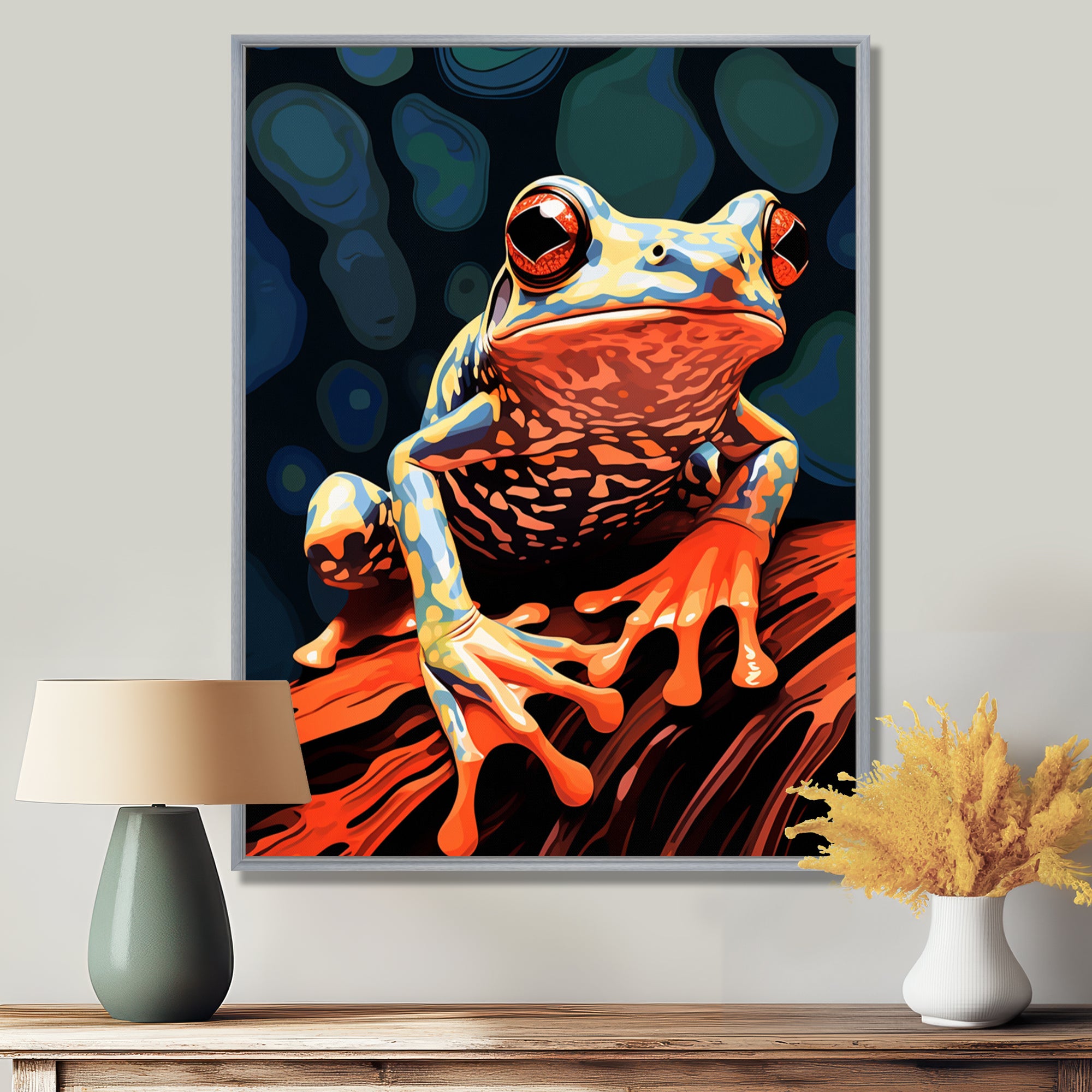 Frog On A Leaf Retro Illustration - Frog Bedroom Wall Art