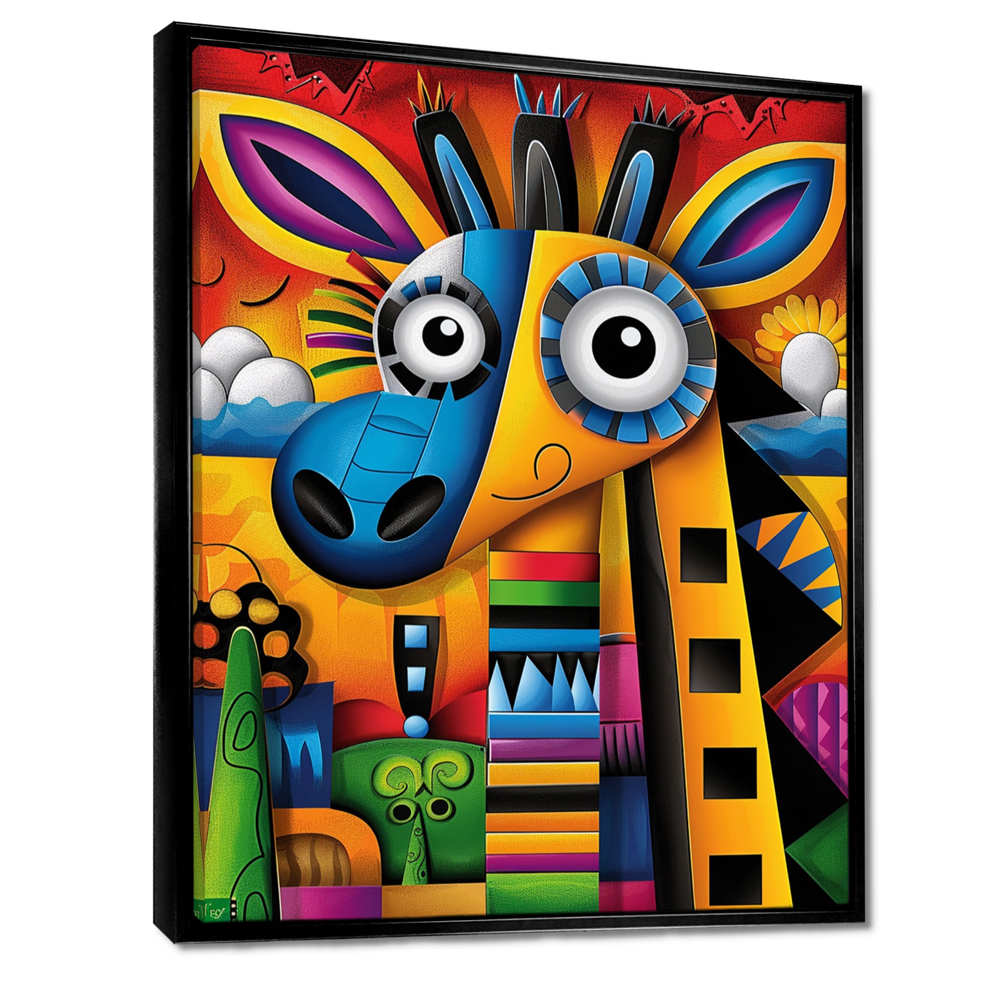 Goofy Giraffe Colorful Retro Abstract - Giraffe Canvas Wall Art