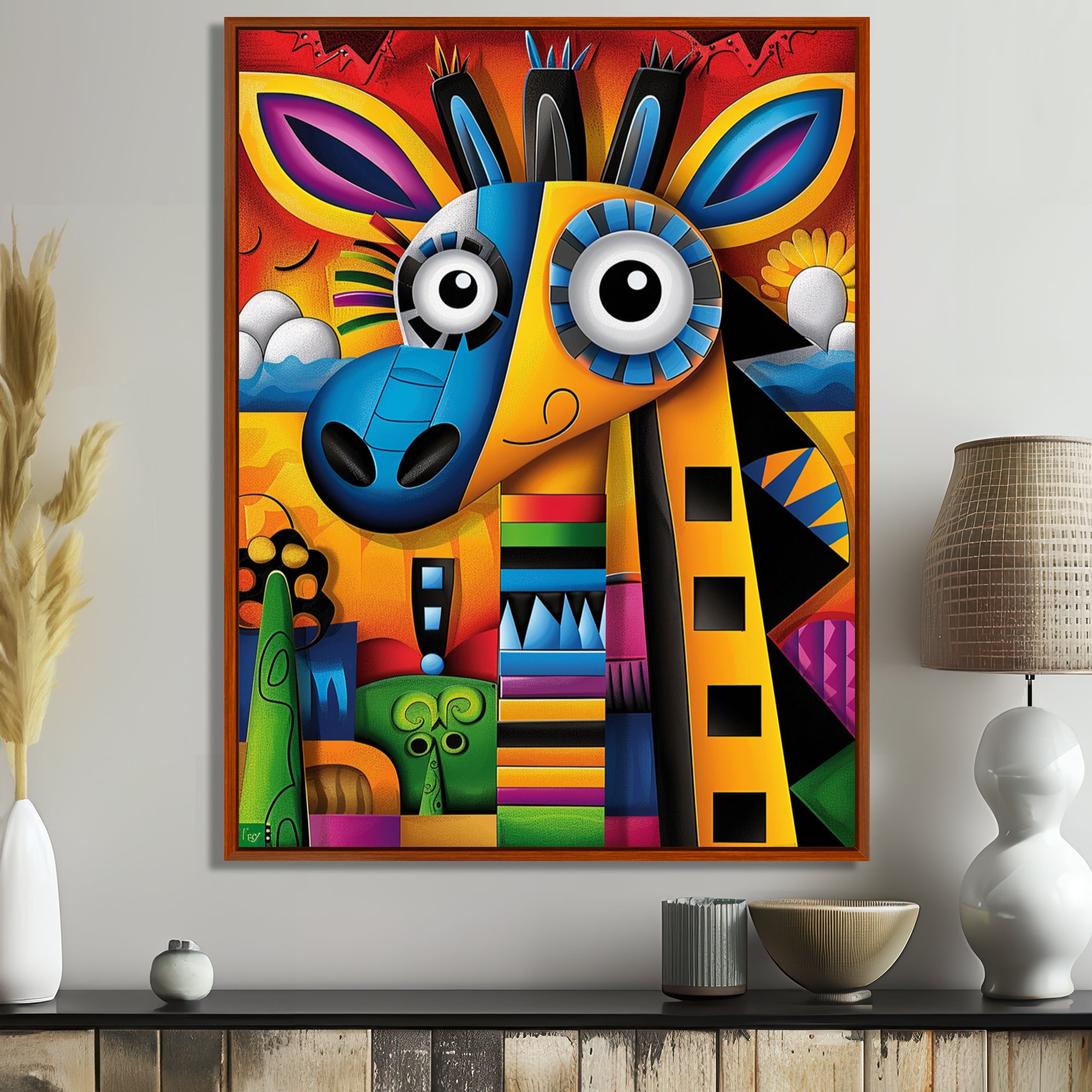 Goofy Giraffe Colorful Retro Abstract - Giraffe Canvas Wall Art