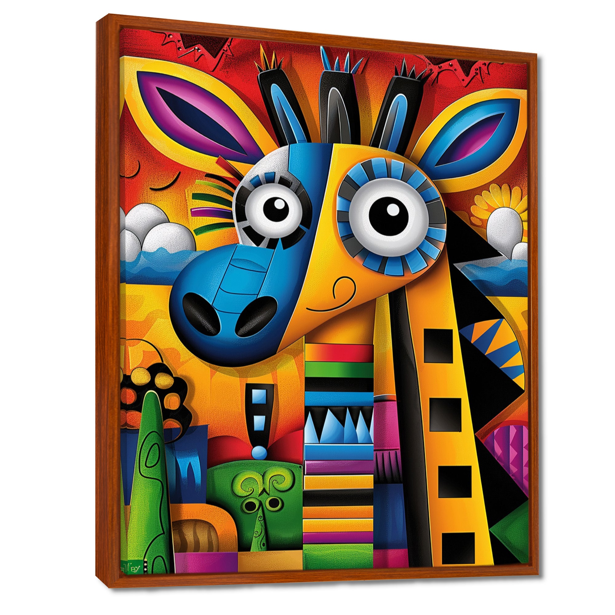 Goofy Giraffe Colorful Retro Abstract - Giraffe Canvas Wall Art