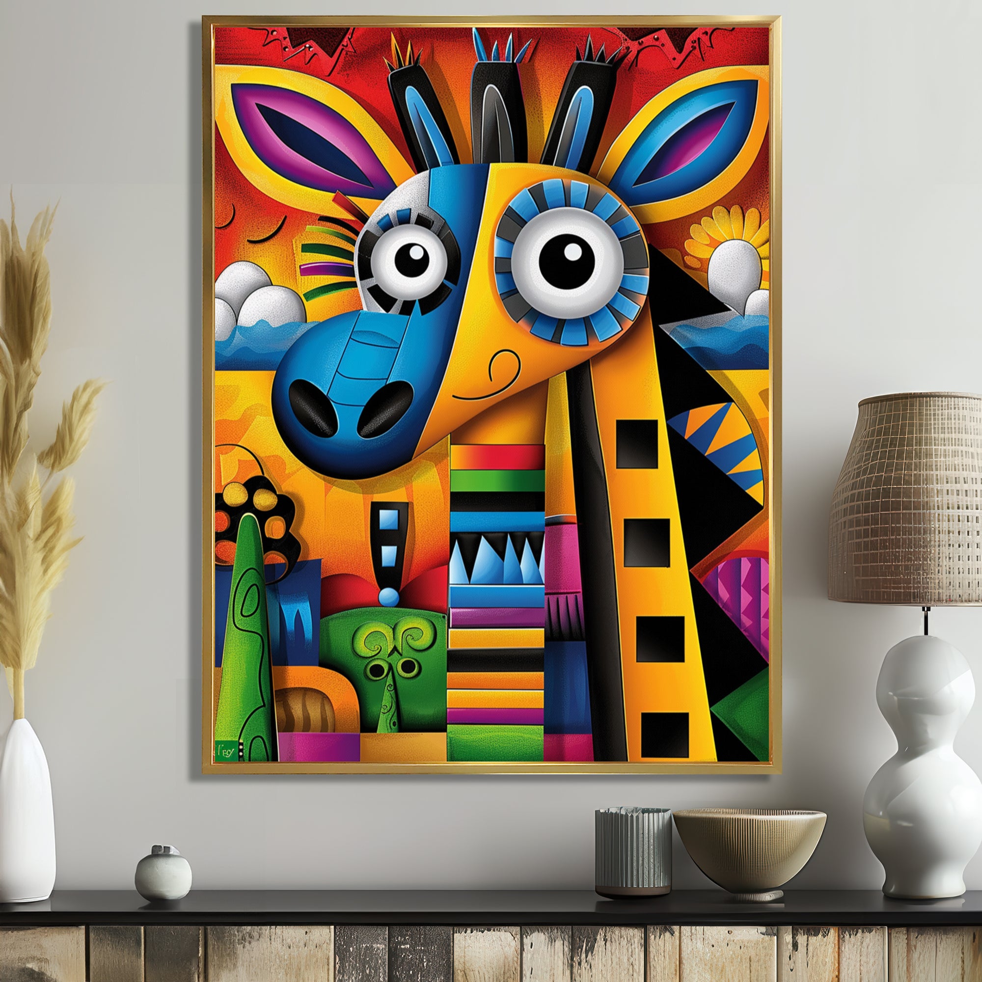 Goofy Giraffe Colorful Retro Abstract - Giraffe Canvas Wall Art