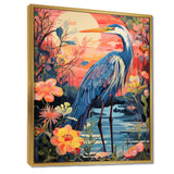 Blue Heron Retro Flower Illustration - Heron Wall Art Prints