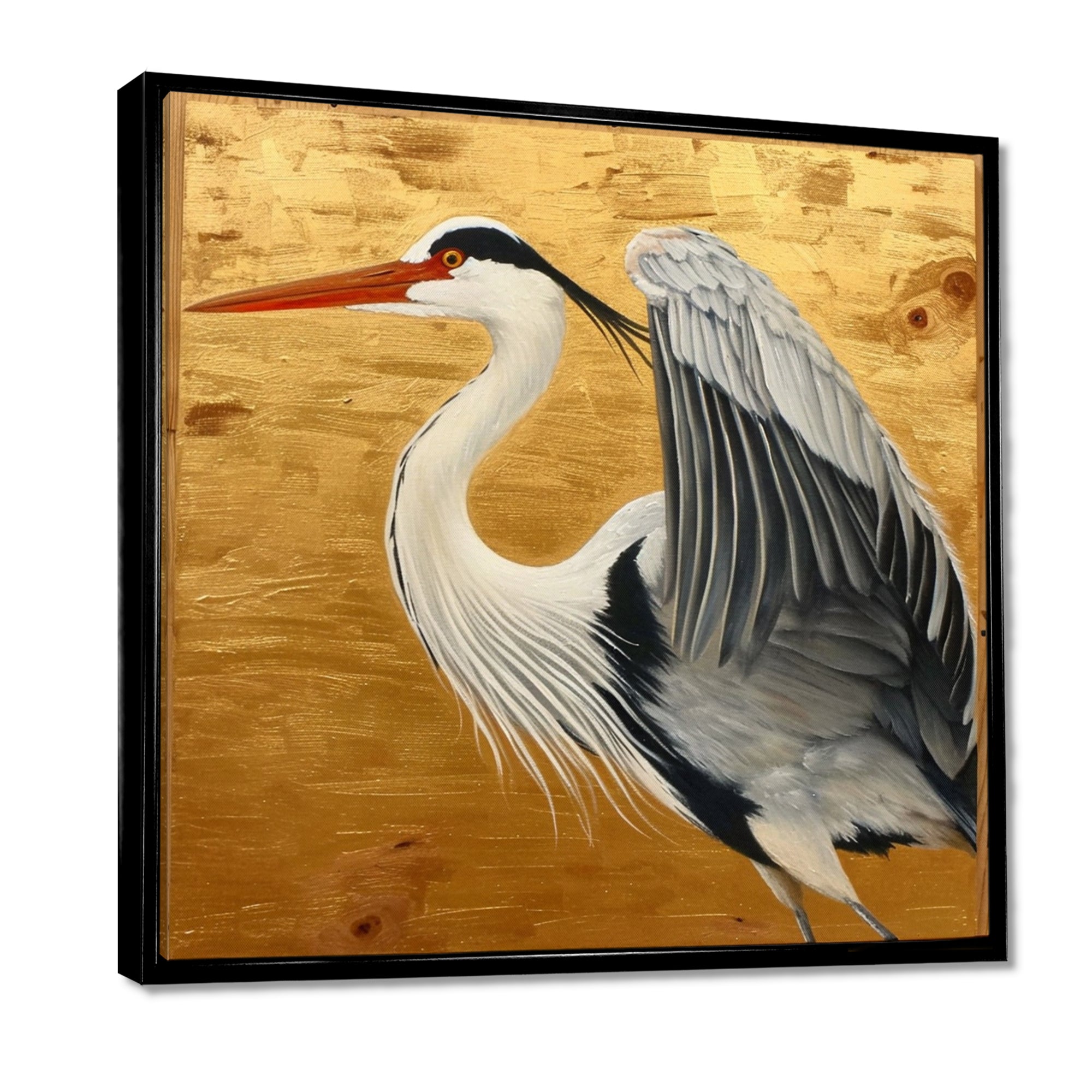 Heron Ready For Liftoff On Gold - White Heron Wall Art