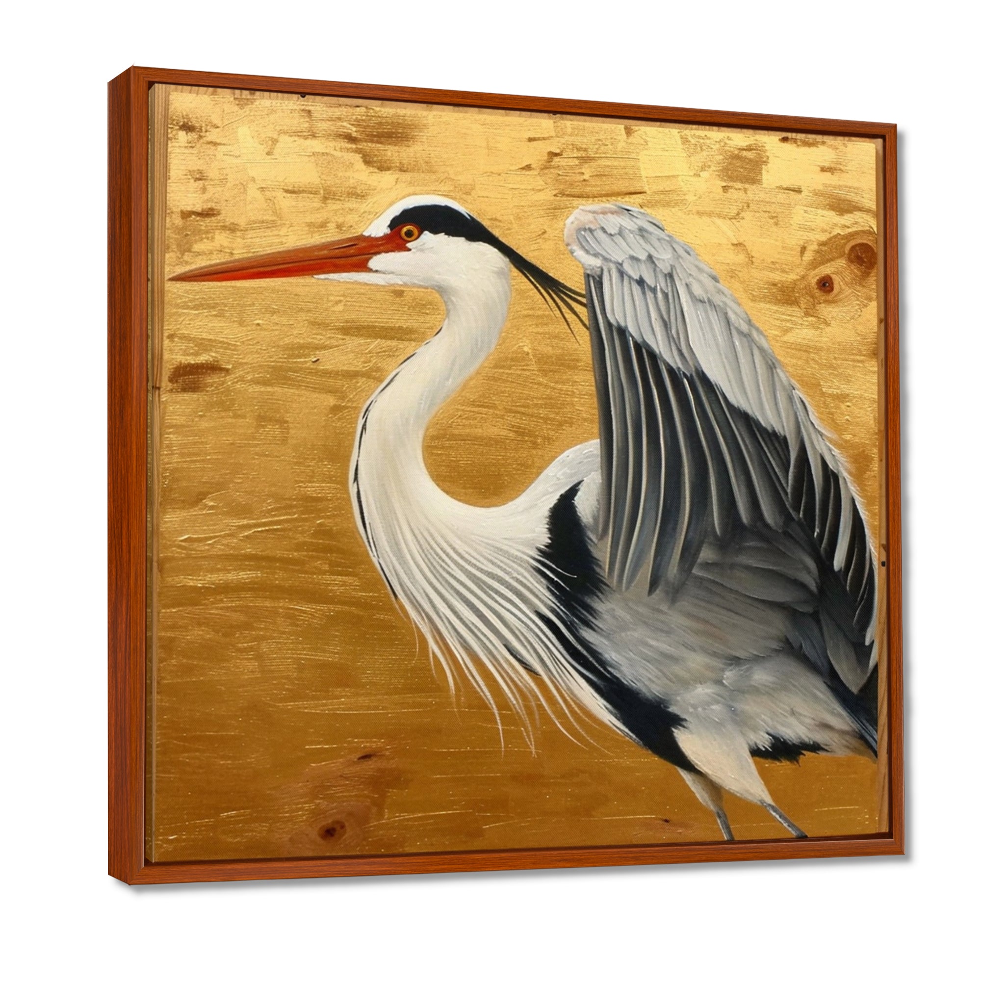 Heron Ready For Liftoff On Gold - White Heron Wall Art