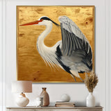 Heron Ready For Liftoff On Gold - White Heron Wall Art