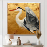 Heron Ready For Liftoff On Gold - White Heron Wall Art