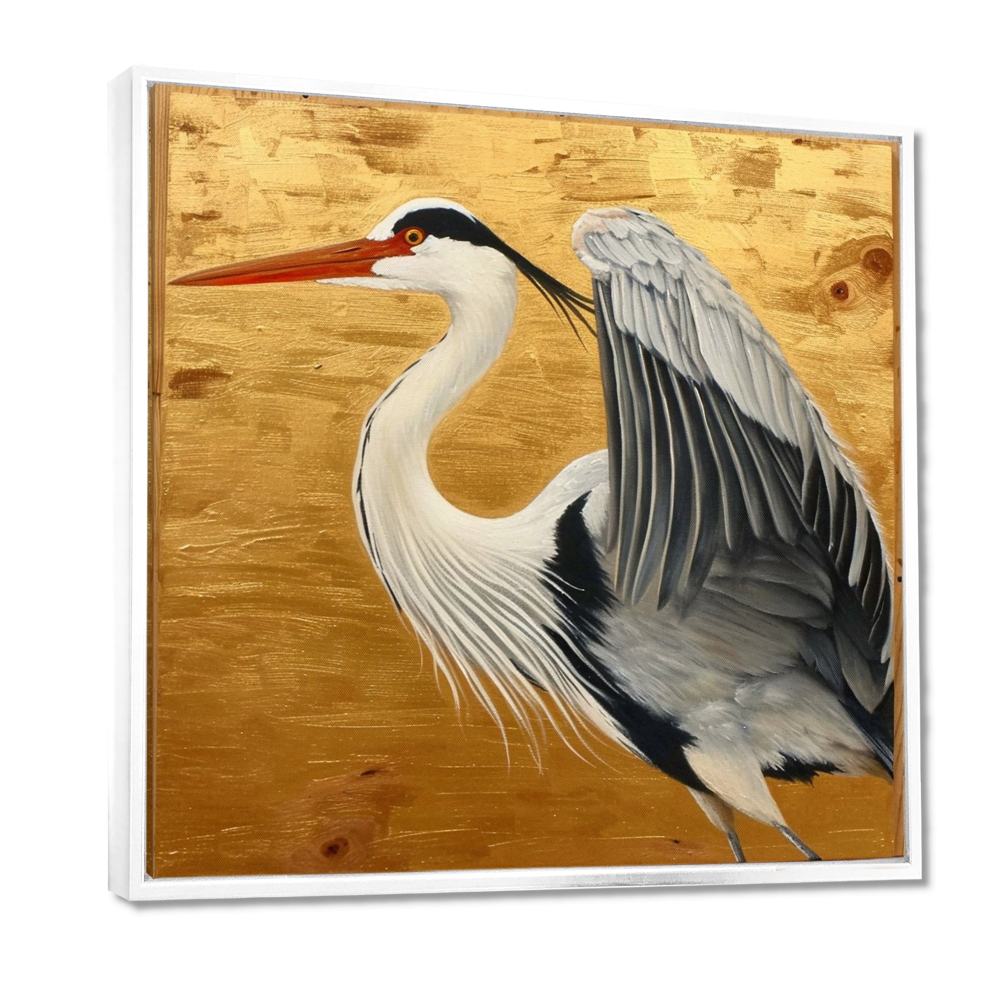 Heron Ready For Liftoff On Gold - White Heron Wall Art