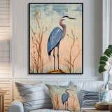Blue Heron Pink Sky Retro Illustration - Blue Heron Wall Art