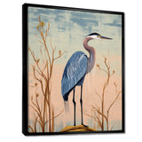 Blue Heron Pink Sky Retro Illustration - Blue Heron Wall Art