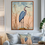 Blue Heron Pink Sky Retro Illustration - Blue Heron Wall Art