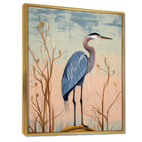 Blue Heron Pink Sky Retro Illustration - Blue Heron Wall Art