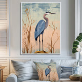 Blue Heron Pink Sky Retro Illustration - Blue Heron Wall Art