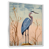 Blue Heron Pink Sky Retro Illustration - Blue Heron Wall Art