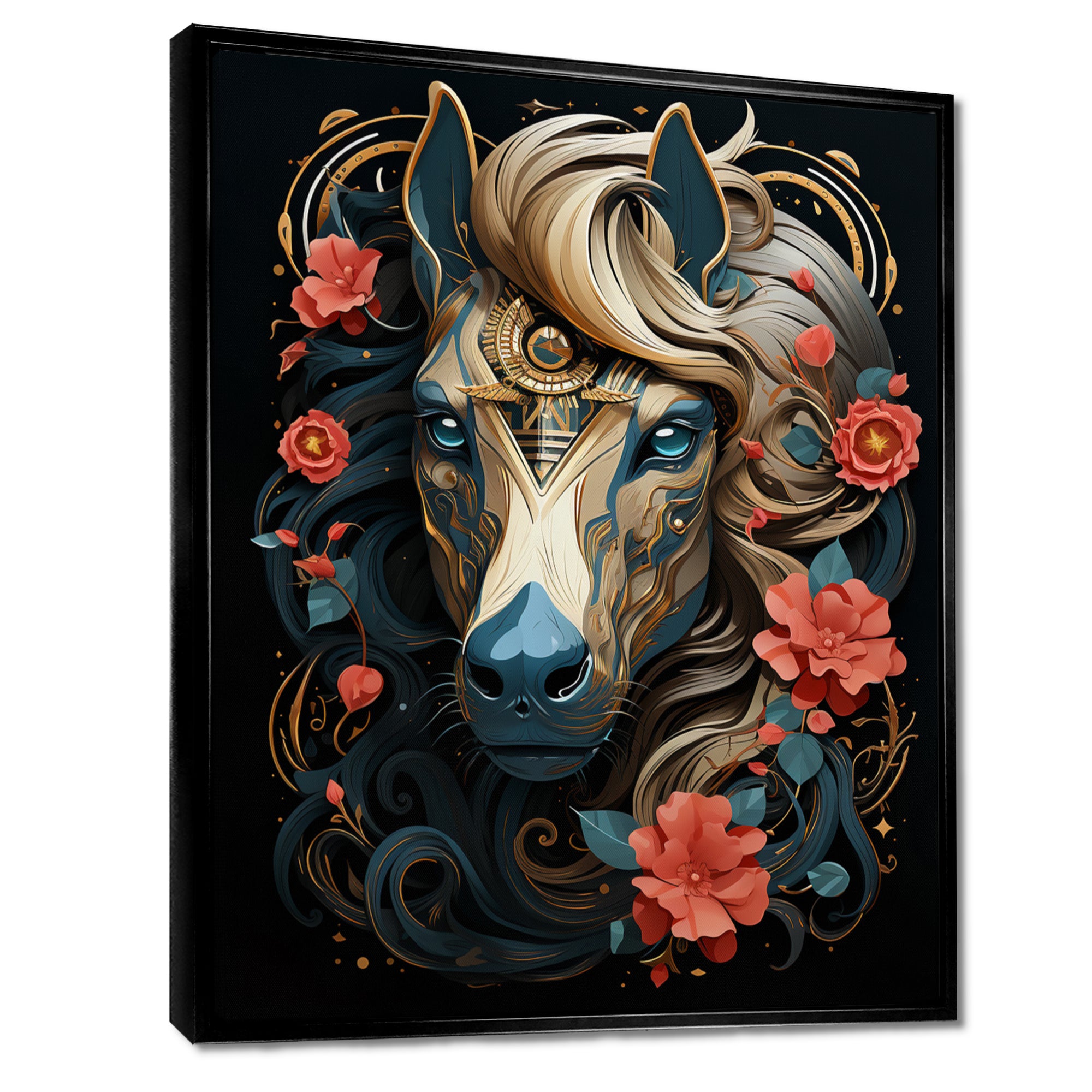 Future Horse Portrait Blooming Flowers - Horse Bedroom Wall Art