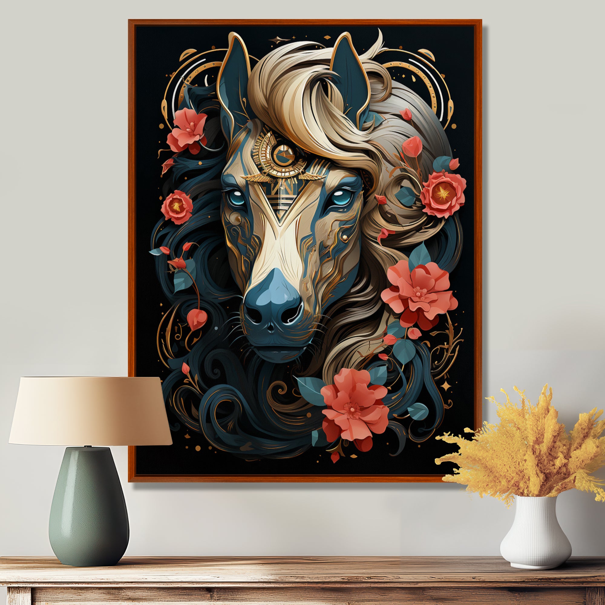 Future Horse Portrait Blooming Flowers - Horse Bedroom Wall Art