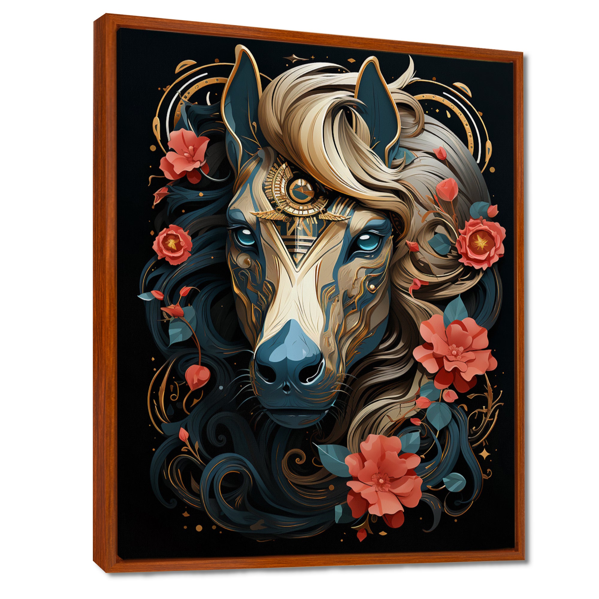 Future Horse Portrait Blooming Flowers - Horse Bedroom Wall Art