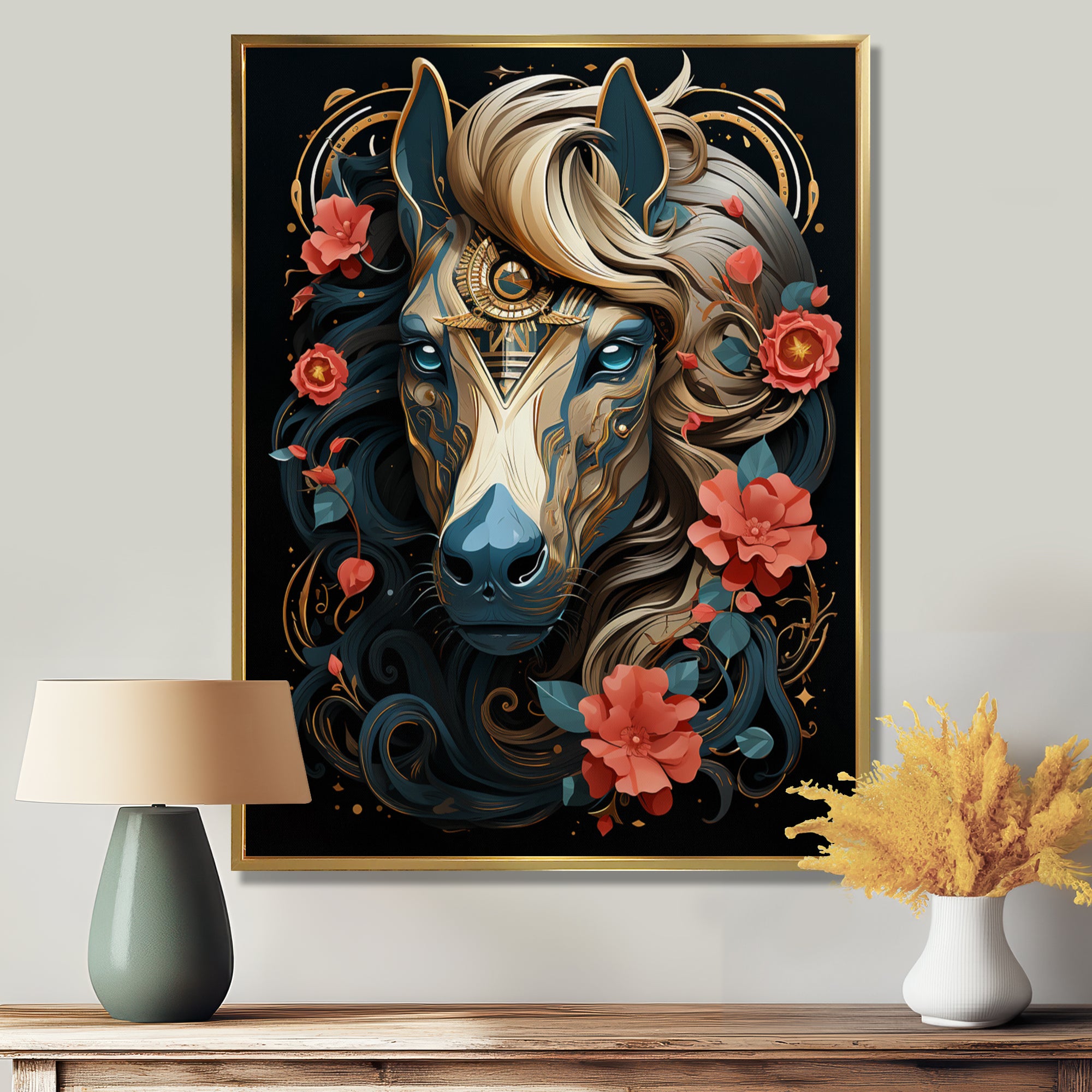 Future Horse Portrait Blooming Flowers - Horse Bedroom Wall Art