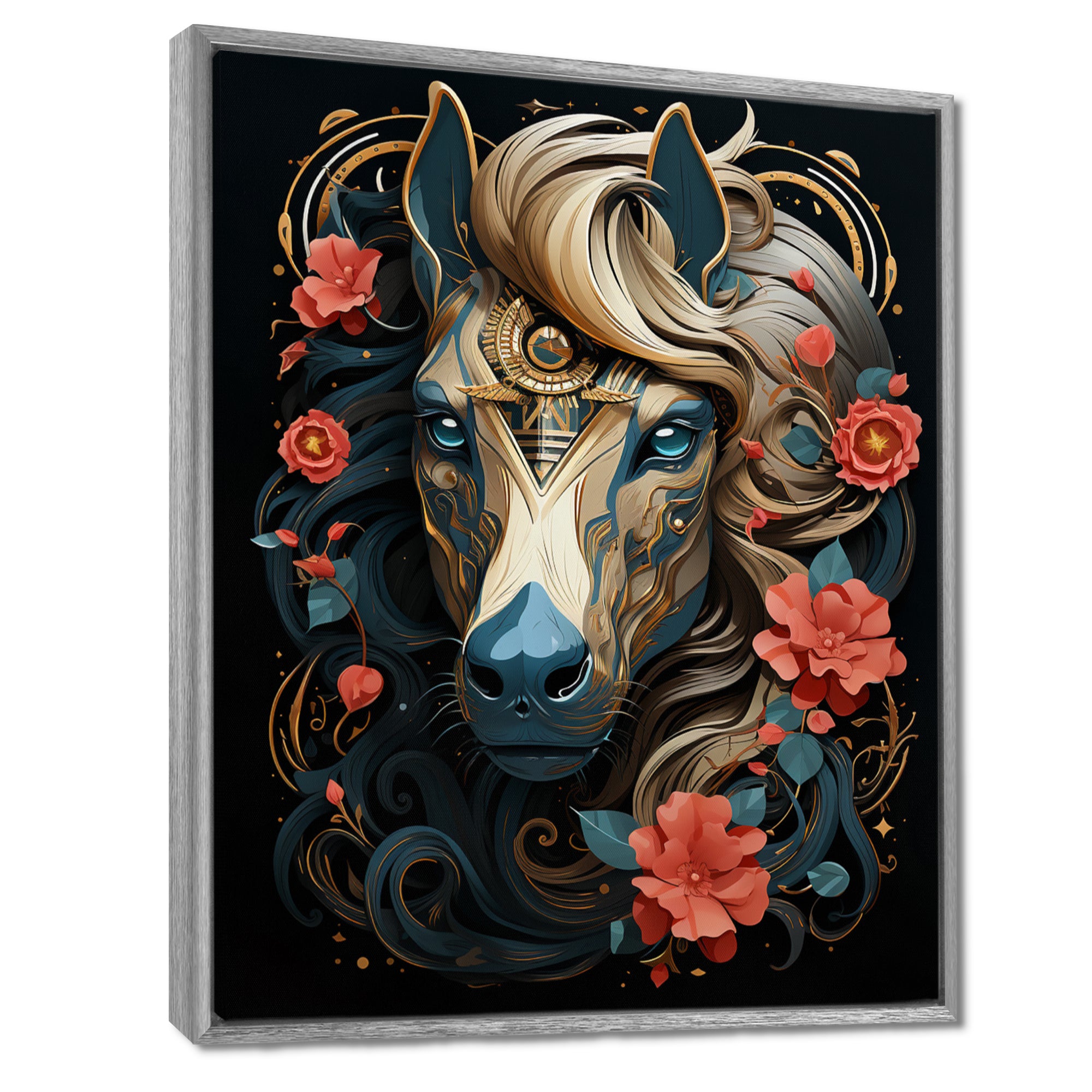 Future Horse Portrait Blooming Flowers - Horse Bedroom Wall Art